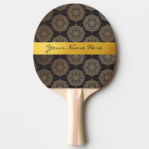 Elegant Gold Black Floral Mandala Pattern Ping_Pong Paddle