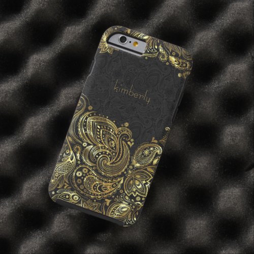Elegant Gold  Black Floral Paisley Lace Tough iPhone 6 Case