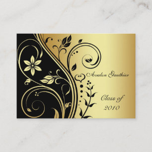 Elegant Gold & Black Flower Scroll Graduation Card