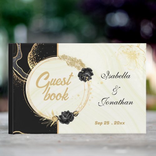 elegant gold  black flowers botanical guest book