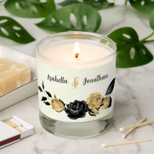elegant gold & black flowers botanical wedding scented candle