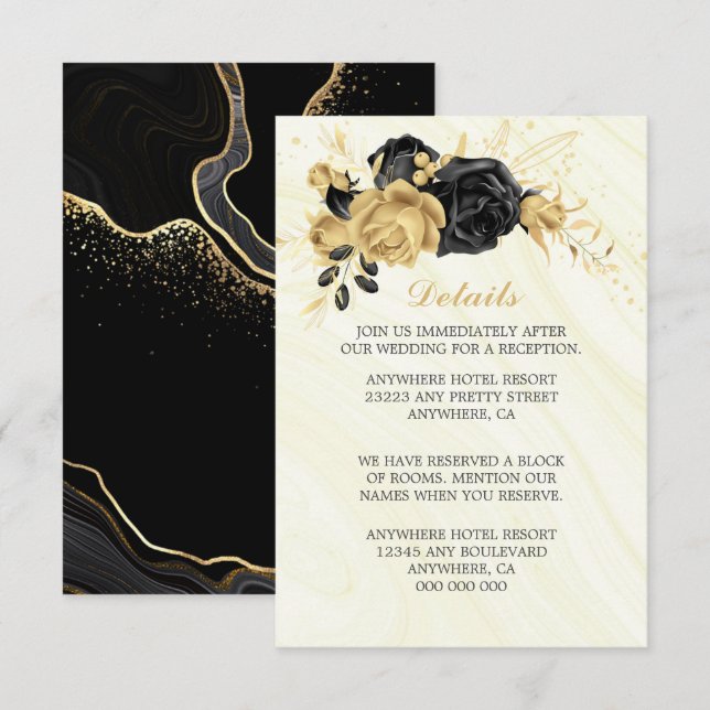 Elegant gold & black flowers & leaves details enclosure card (Front/Back)