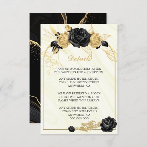 Elegant gold  black flowers  leaves details enclosure card