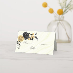 elegant gold & black flowers place card
