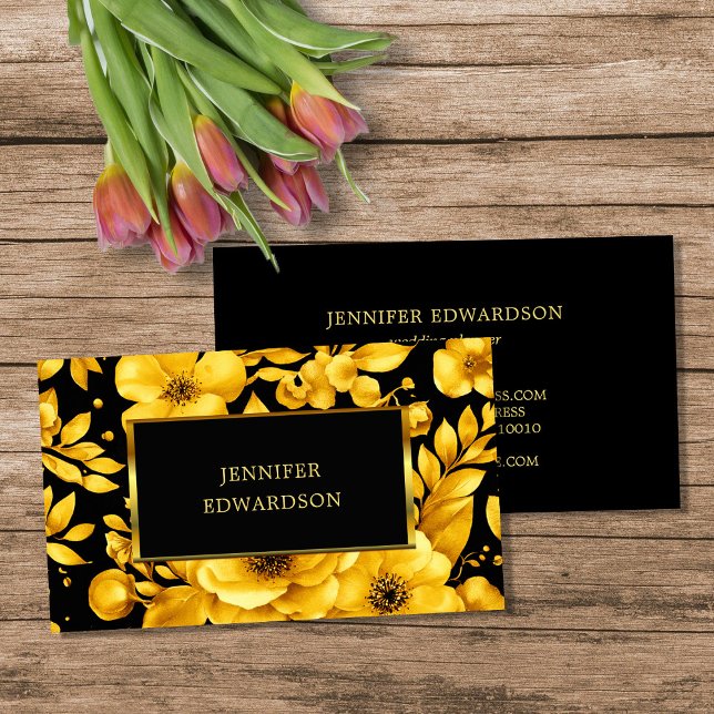 Elegant gold black flowers professional business card (Elegant gold black flowers professional business card.)