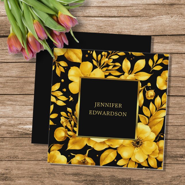 Elegant gold black flowers professional square business card (Elegant gold black flowers professional square business card. You can add your own text.)