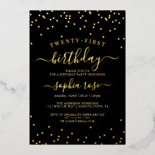 Elegant Gold Black Foil Calligraphy 21st Birthday  Invitation