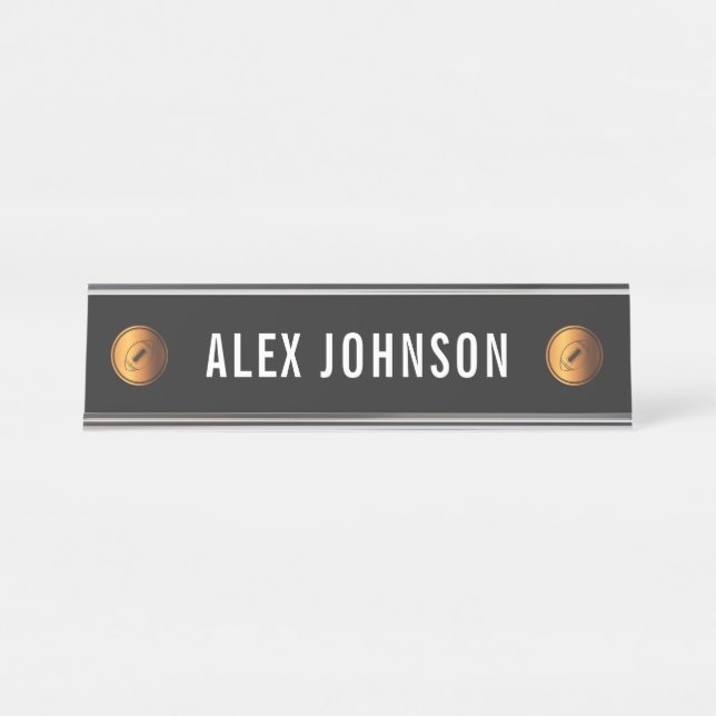Elegant Gold & Black Football Team Coach Custom Desk Name Plate (Front)