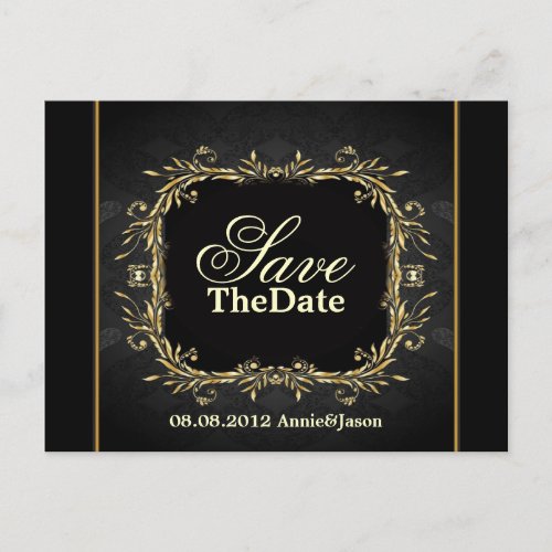 Elegant Gold black formal Wedding save the date Announcement Postcard