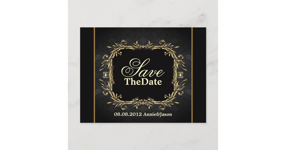 Elegant Gold black formal Wedding save the date Announcement Postcard ...
