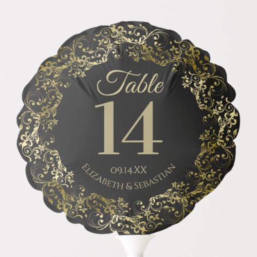 Elegant Gold  Black Frilly Wedding Table Number Balloon