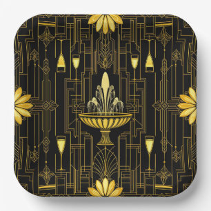 Elegant gold black gatsby paper plates