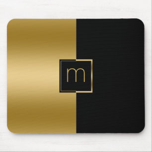 Elegant Gold & Black Geometric Design Mouse Pad