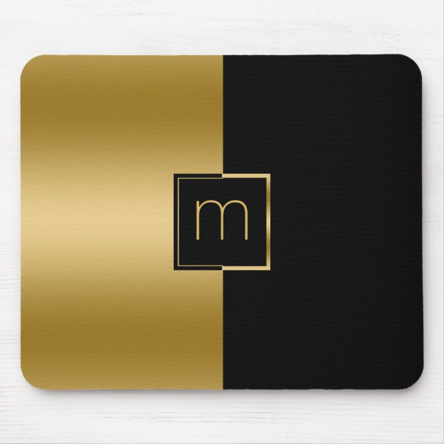 Elegant Gold & Black Geometric Design Mouse Pad (Front)