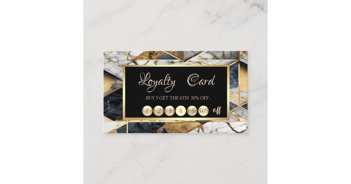 Loyal Frame Elegant Gold Black Geometric Marble Frame Loyalty Card | Zazzle