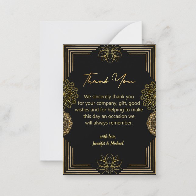 elegant gold black geometric thank you wedding    note card (Front)