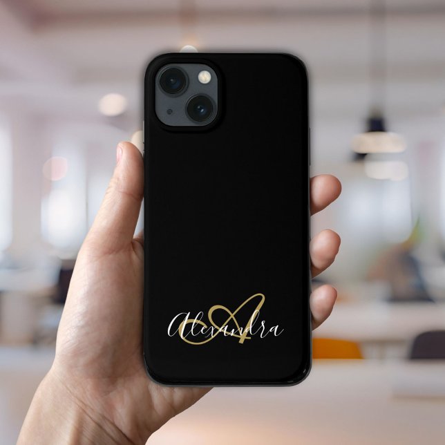 Elegant Gold Black Girly Script Name Monogram Case-Mate iPhone Case (Elegant Gold Black Girly Script Name Monogram Case-Mate iPhone Case)