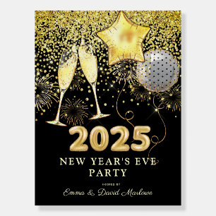 Elegant Gold Black Glitter 2025 New Year's Eve  Foam Board