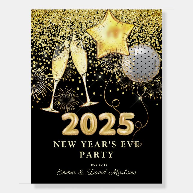 Elegant Gold Black Glitter 2025 New Year's Eve  Foam Board (Front)