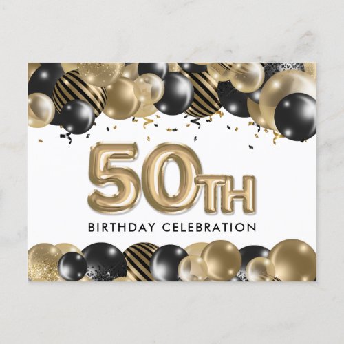 Elegant Gold Black Glitter 50th Birthday Invite