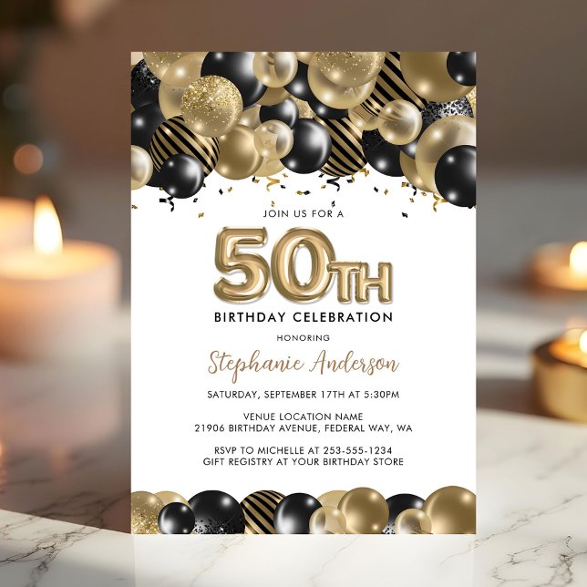 Elegant Gold Black Glitter 50th Birthday Invite (Elegant Gold Black Glitter 50th Birthday Invite)