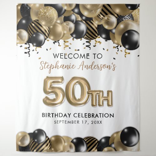 Elegant Gold Black Glitter 50th Birthday Tapestry