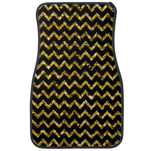Elegant Gold Black Glitter Chevron Stripes Chic Ca Car Floor Mat