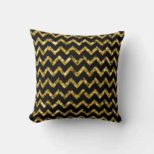 Elegant Gold Black Glitter Chevron Stripes Chic Throw Pillow