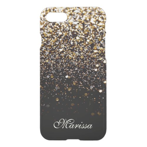 Elegant Gold Black Glitter Clearly iPhone 7 Case