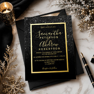 Elegant Gold Black Glitter ombre Wedding Foil Invitation
