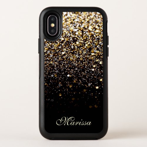 Elegant Gold Black Glitter Stylish Sparkles OtterBox Symmetry iPhone XS Case