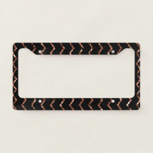 Elegant Gold Black Glitter Wavy Stripe Sparkle License Plate Frame