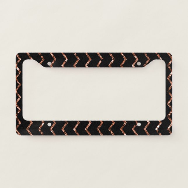 Elegant Gold Black Glitter Wavy Stripe Sparkle License Plate Frame (Front)
