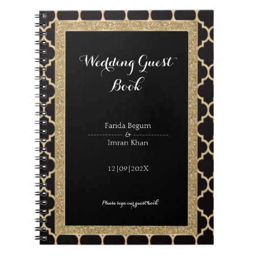 Elegant Gold Black Glitzy Wedding Guest Book