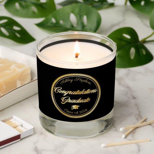 Elegant Gold  Black Grad Cap Class of 2024 Scented Candle