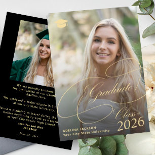 Elegant gold black graduate photo graduation announcement