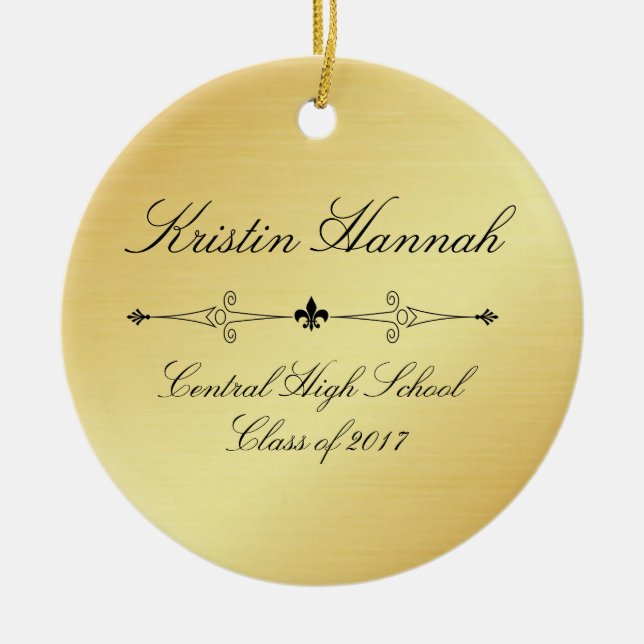 Elegant Gold & Black Graduation Christmas Ornament (Front)