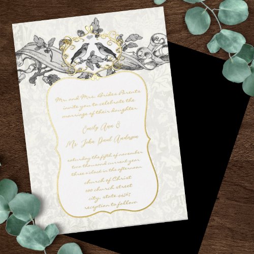 Elegant Gold Black  Gray Forest Grove Wedding Foil Invitation