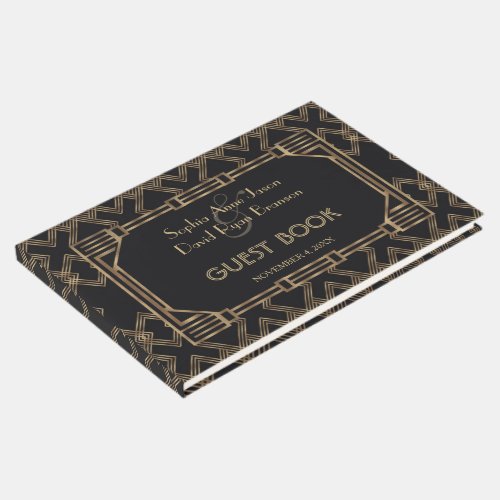 Elegant Gold Black Great Gatsby 1920s Wedding Guest Book