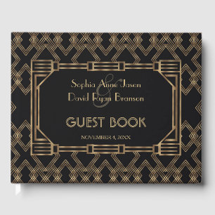 Elegant Gold Black Great Gatsby 1920s Wedding Guest Book