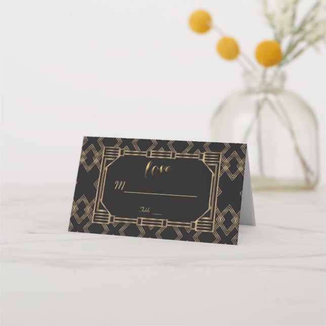 Elegant Gold Black Great Gatsby 1920s Wedding Place Card (Front)