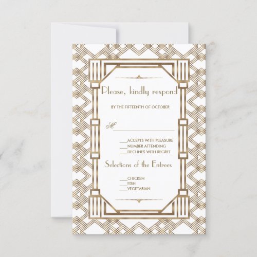 Elegant Gold Black Great Gatsby 1920s Wedding RSVP