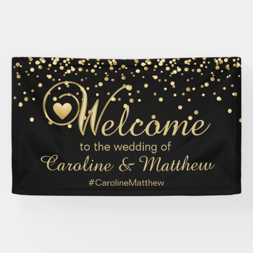 Elegant Gold Black Heart Welcome Wedding Banner