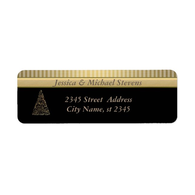 Elegant gold/black holiday Christmas tree Label (Front)