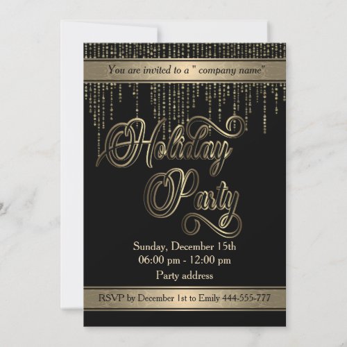 Elegant gold black holiday party corporate invitation