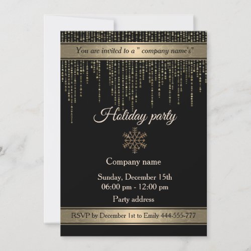 Elegant gold black holiday party corporate invitation