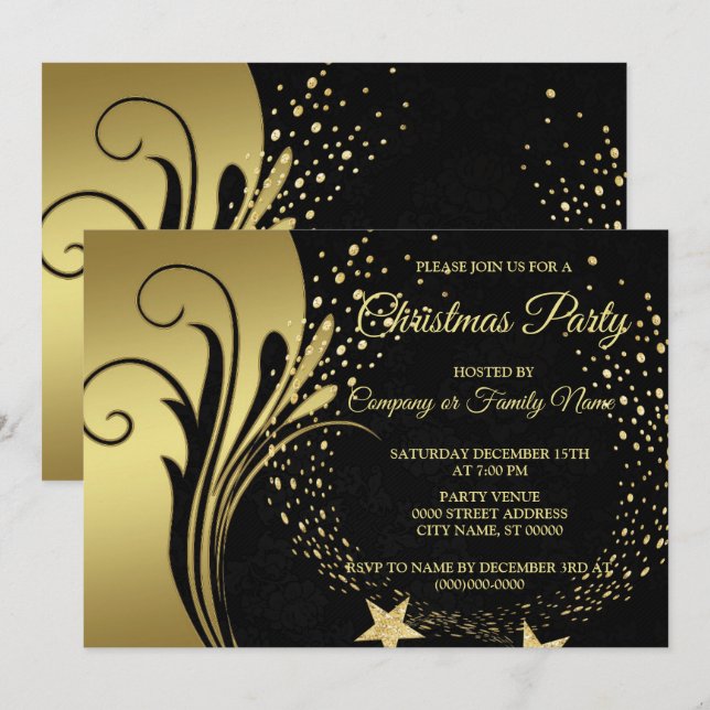 Elegant Gold Black Holidays Party  Invitation (Front/Back)