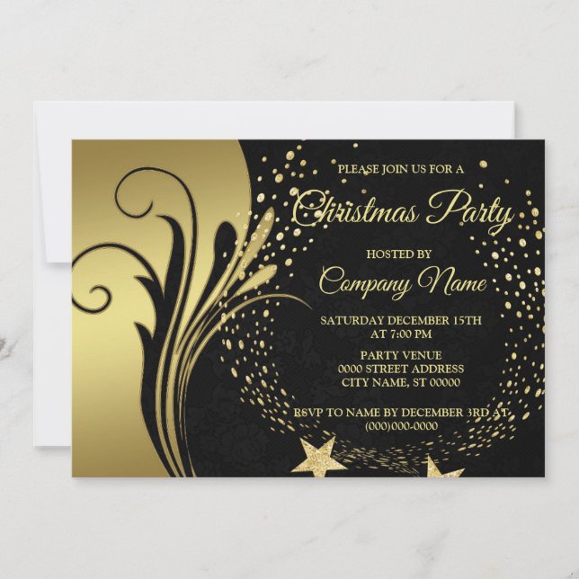 Elegant Gold Black Holidays Party  Invitation (Front)