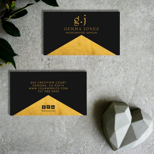 Elegant Gold Black Jewelry Designer Faux Gold Edge Business Card