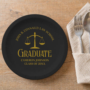 Elegant Gold Black Law School Graduation Party Paper Plates